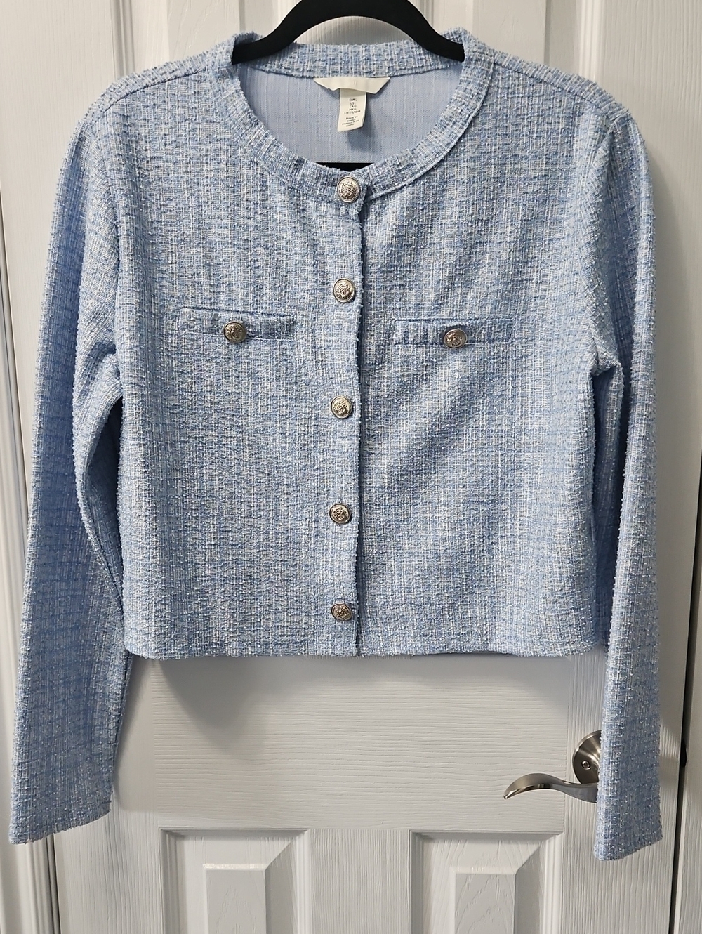 H&M Tweed Top Size Large Color Light Blue And White